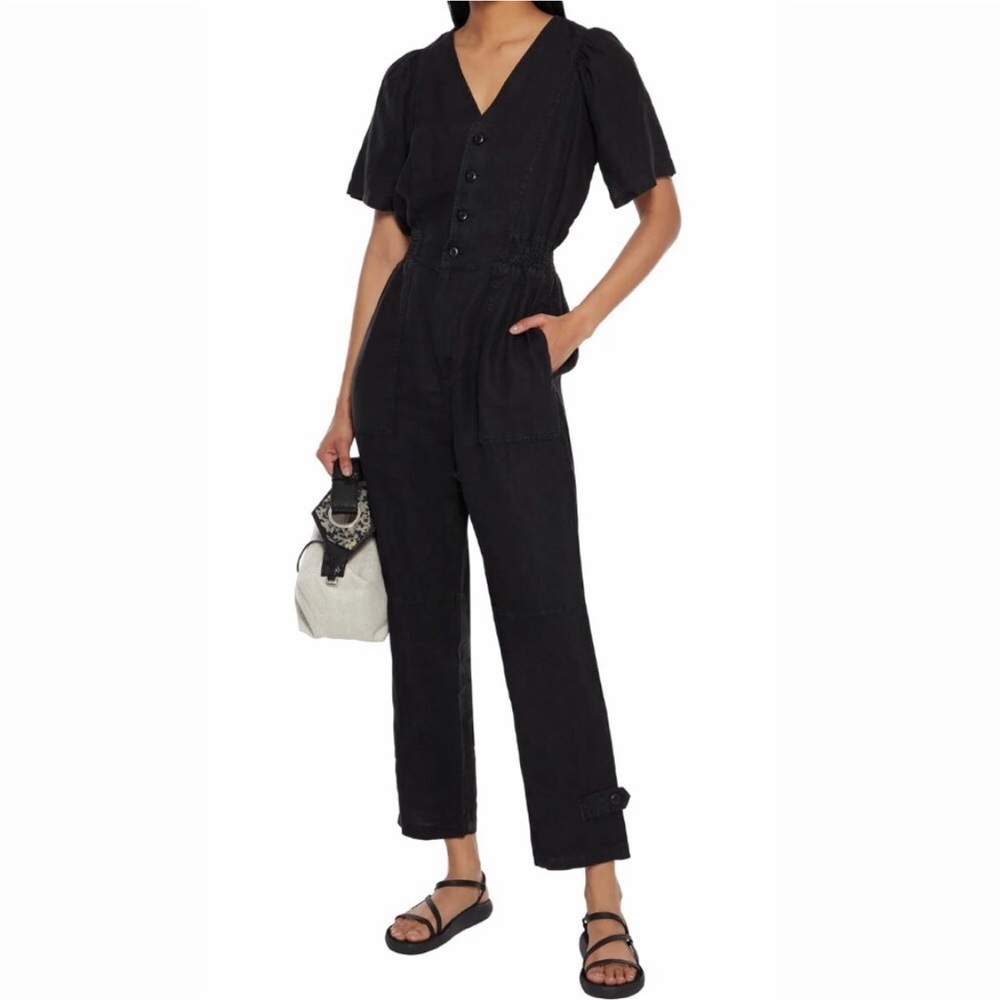 Joie Black Short-Sleeve Cropped Jumpsuit Josie M